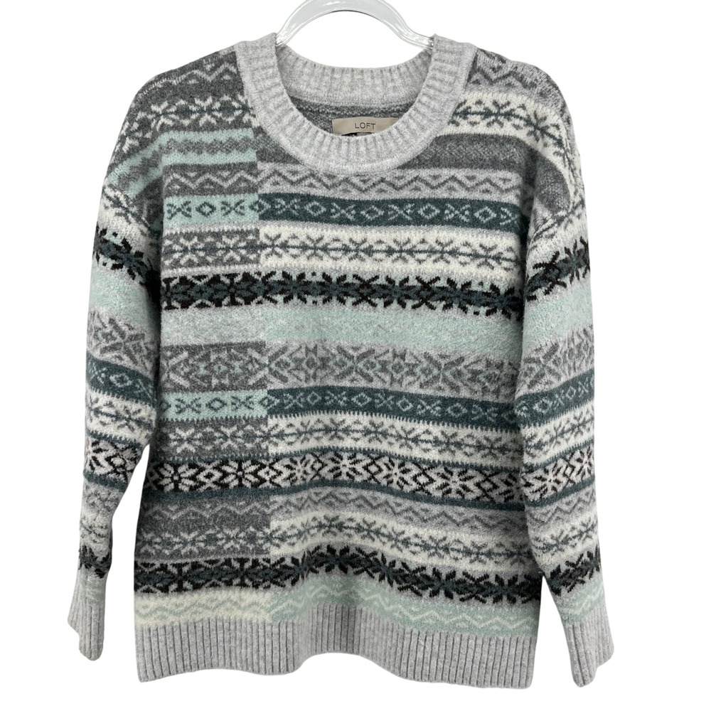LOFT Women's Fair Isle Snowflake Sweater Pullover M Wool mix SOFT NWOT